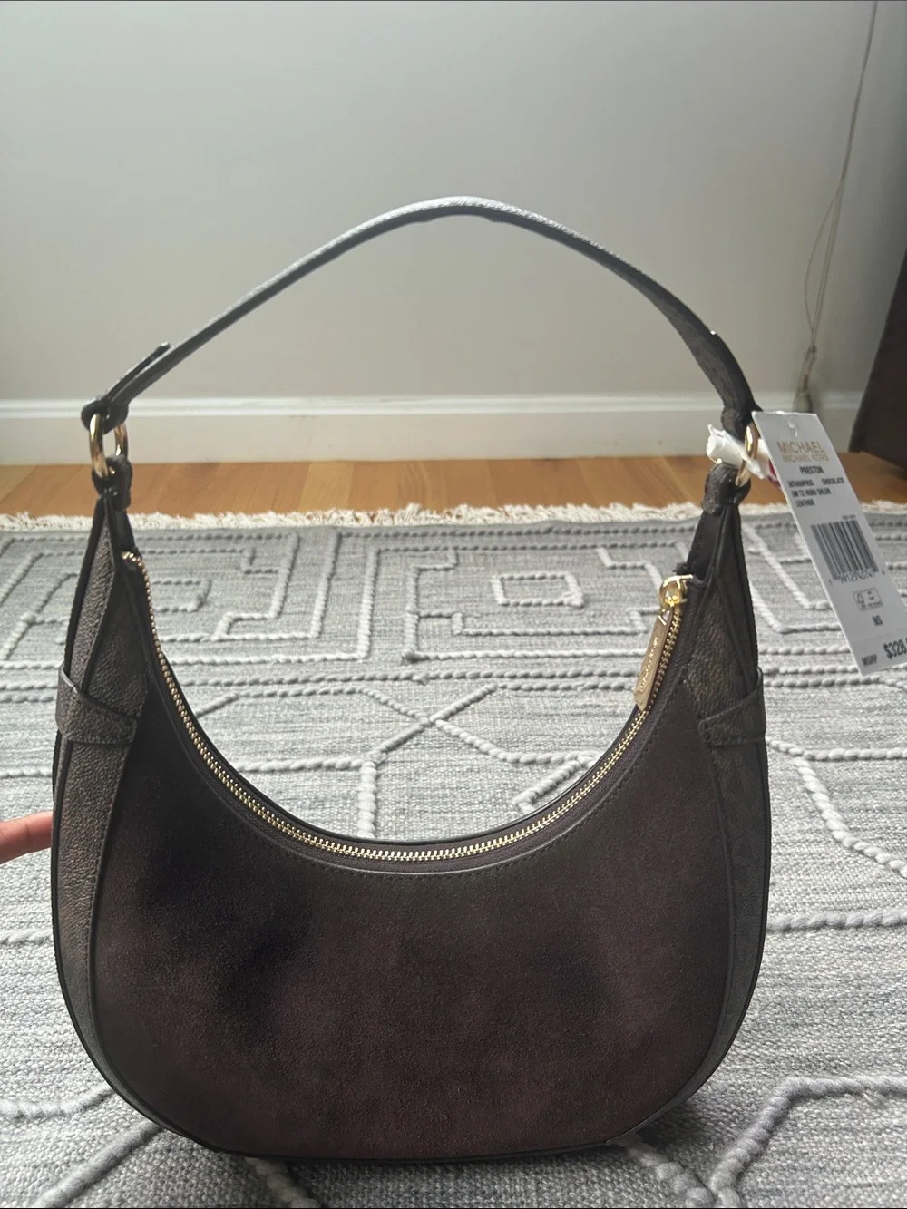Michael Kors Preston Dark Chocolate Brown Suede & Leather Hobo Shoulder Bag- NWT